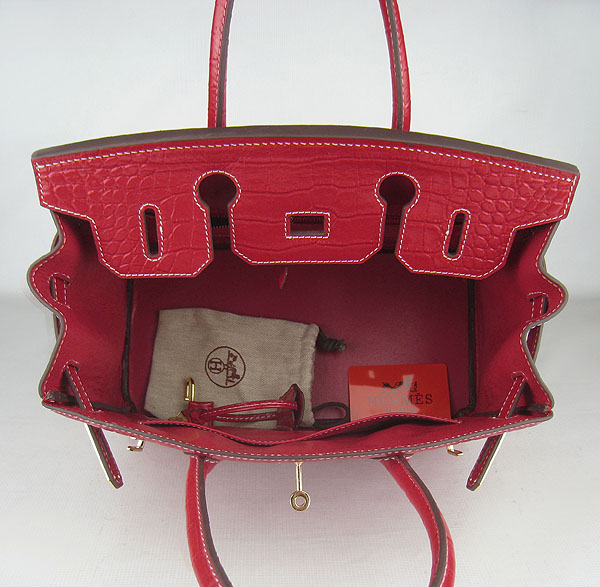 Replica Hermes Birkin 30cm Crocodile Veins Bag Red 6088 On Sale - Click Image to Close